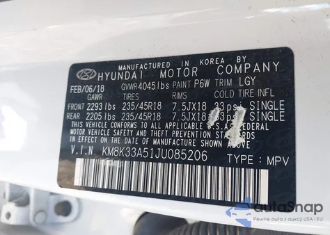 2018 Hyundai Kona Limited from USA, damaged, VIN KM8K33A51JU085206